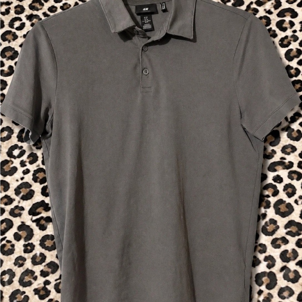 H&M Men's Polo Shirt in Charcoal Gray